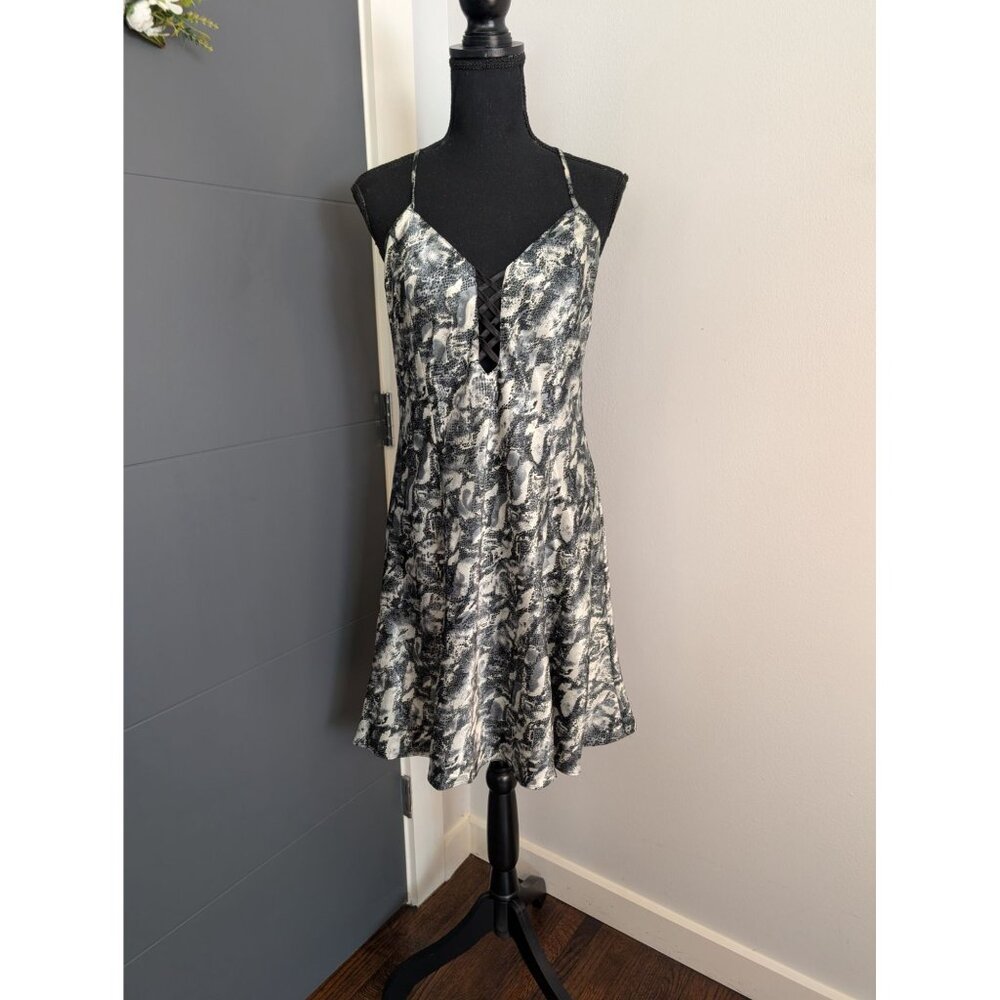 Vintage 90's Mystique Intimates Black & White Snake Print Slip Dress - Size L